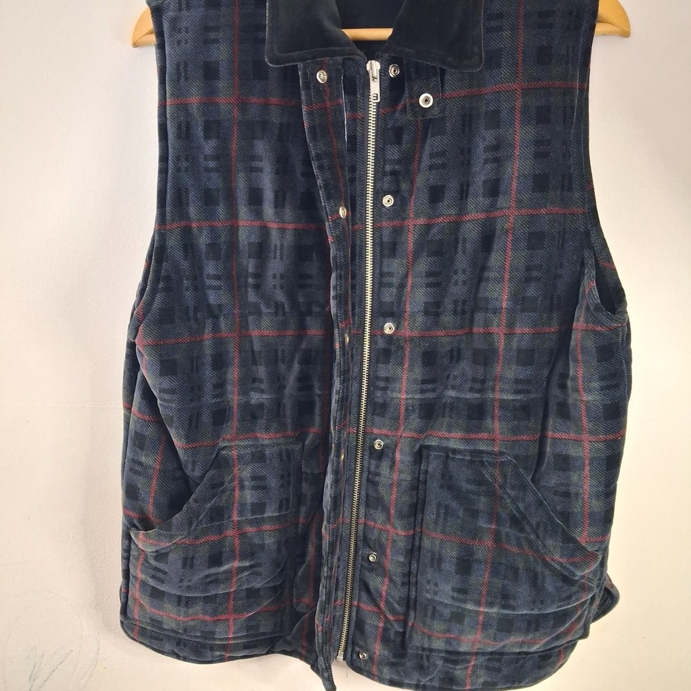 Jones New York Sport Womens Cotton Polyester Velvet Plaid Zip Up‎ Vest Pockets - Picture 9 of 9